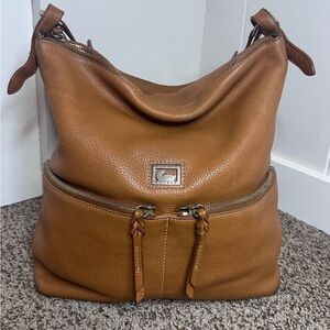 Dooney & Bourke Brown Pebbled Leather Hobo Bag Tan Camel Zip Pocket Shoulder Bag
